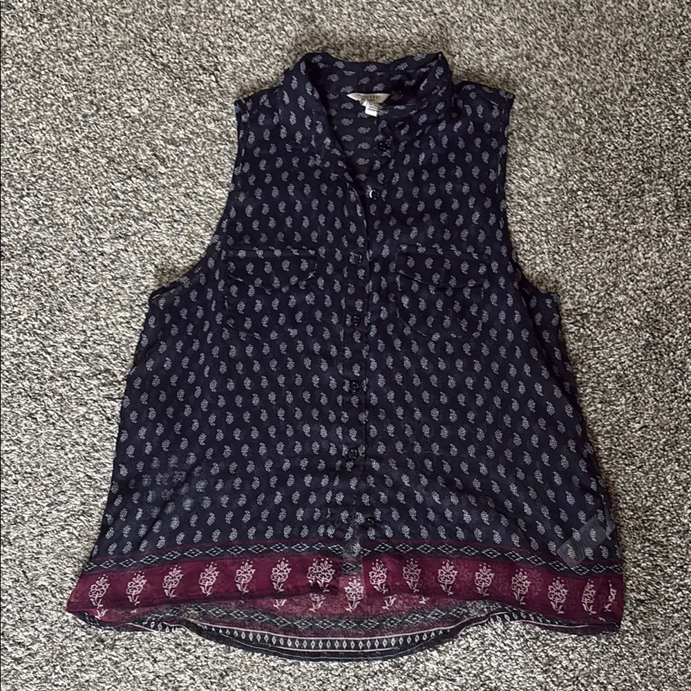 Forever 21 Blue Buttoned Mandarin Collar Top